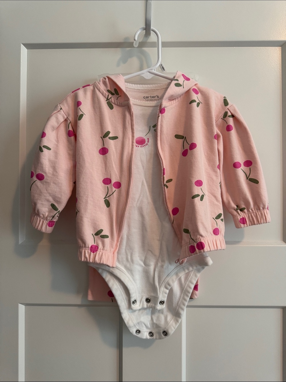 Carter's Light Pink Cherry Hooded Bodysuit Jacket Set